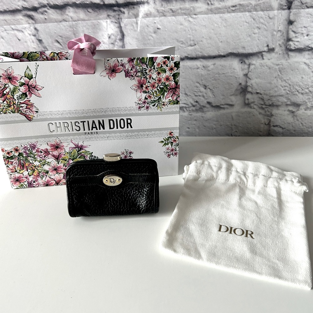 AUTHENTIC Christian Dior Coin Purse Black Leather
